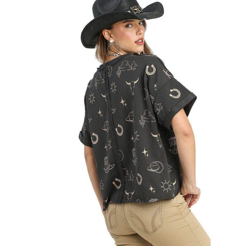 Umgee Usa Inc. Women's Charcoal Western Print Top