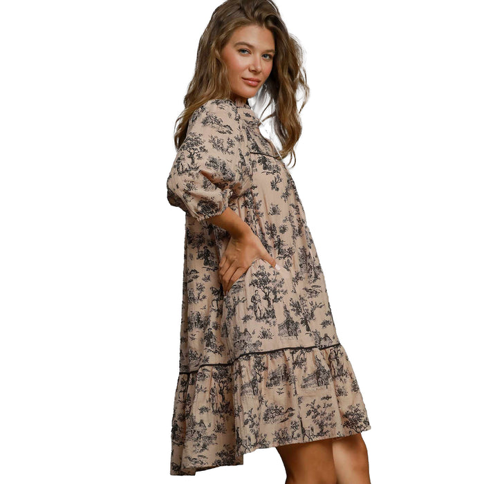 Umgee Usa Inc. Womens Taupe Print Mini Dress Umgee Usa Inc. Womens Taupe Print Mini Dress