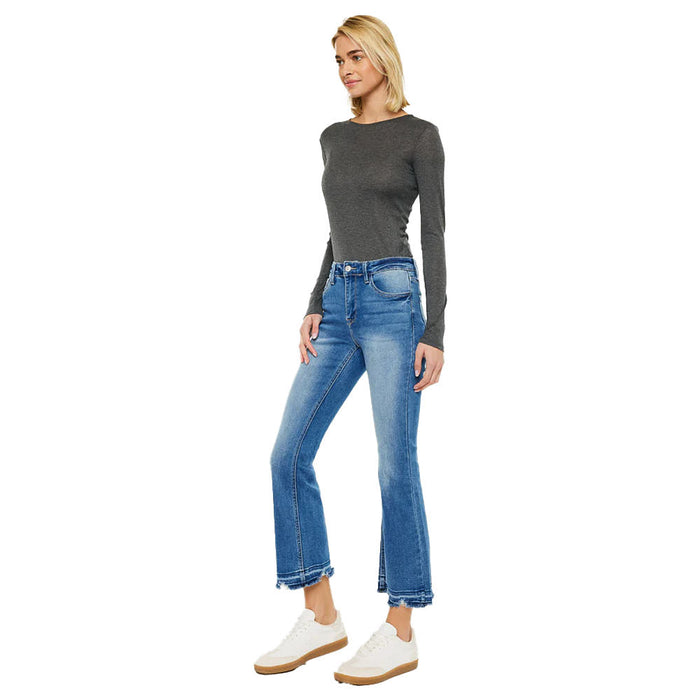 Kancan Women's Medium Wash Crop Boot Cut Jean