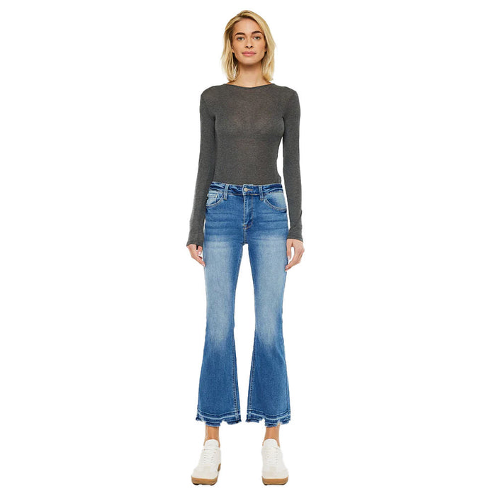Kancan Women's Medium Wash Crop Boot Cut Jean