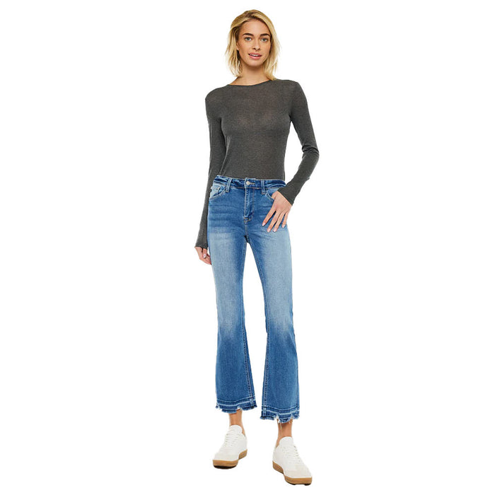 Kancan Women's Medium Wash Crop Boot Cut Jean