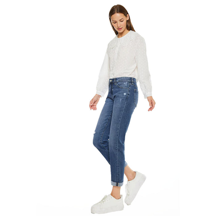 Kancan Women's Dark Wash Slim Boyfriend Fit Jean