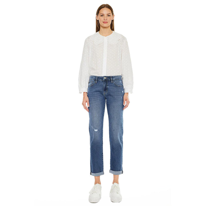 Kancan Women's Dark Wash Slim Boyfriend Fit Jean
