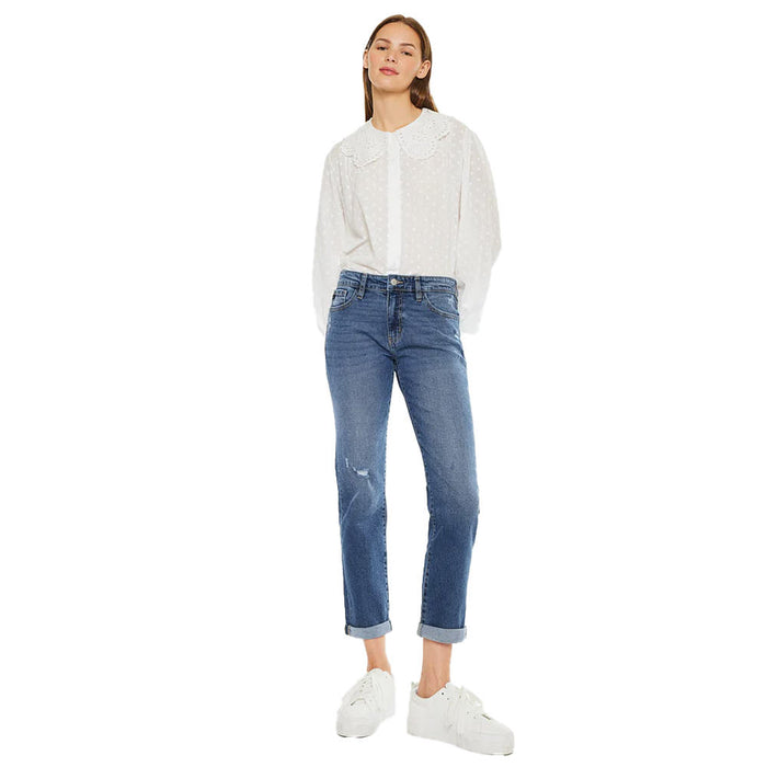 Kancan Women's Dark Wash Slim Boyfriend Fit Jean
