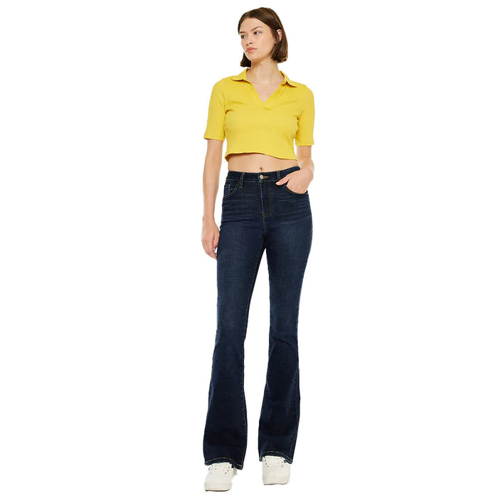 Kancan Women's Dark Wash High Rise Boot Cut Jean