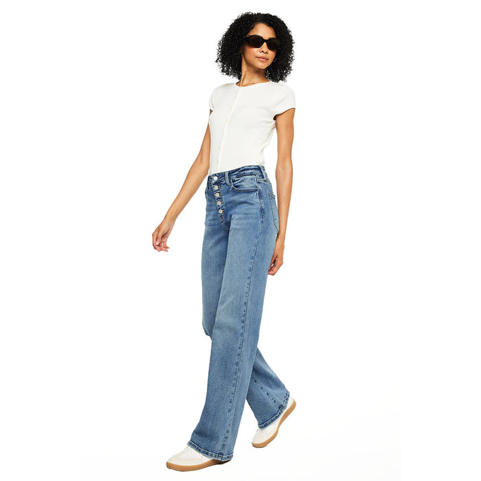 Kancan Women's Medium Wash 90's Flare Button Fly Jean