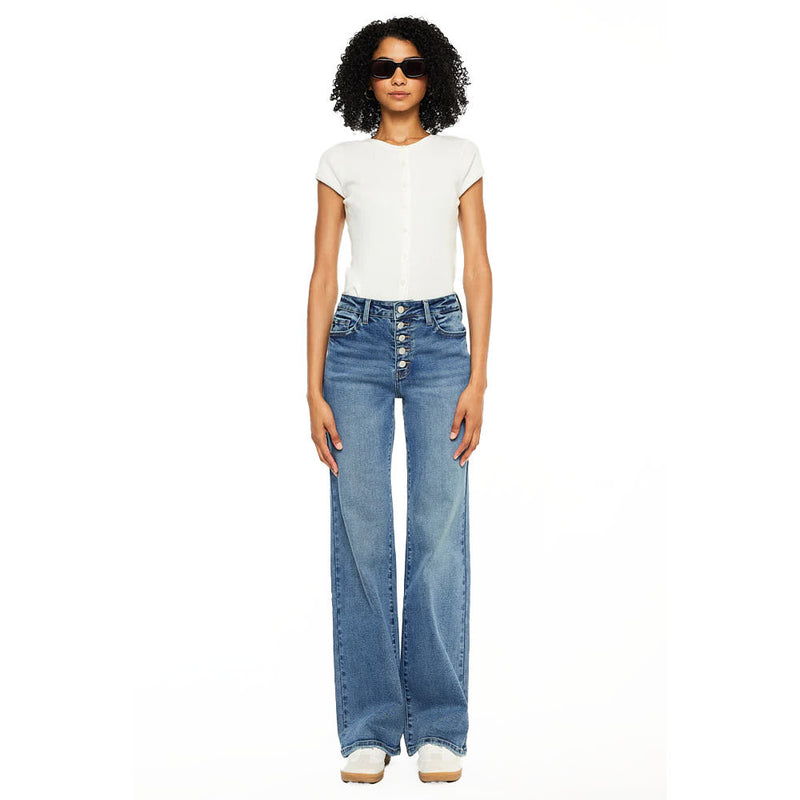 Kancan Women's Medium Wash 90's Flare Button Fly Jean