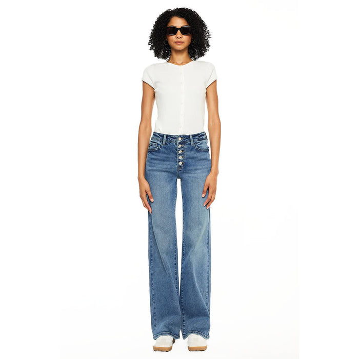 Kancan Women's Medium Wash 90's Flare Button Fly Jean