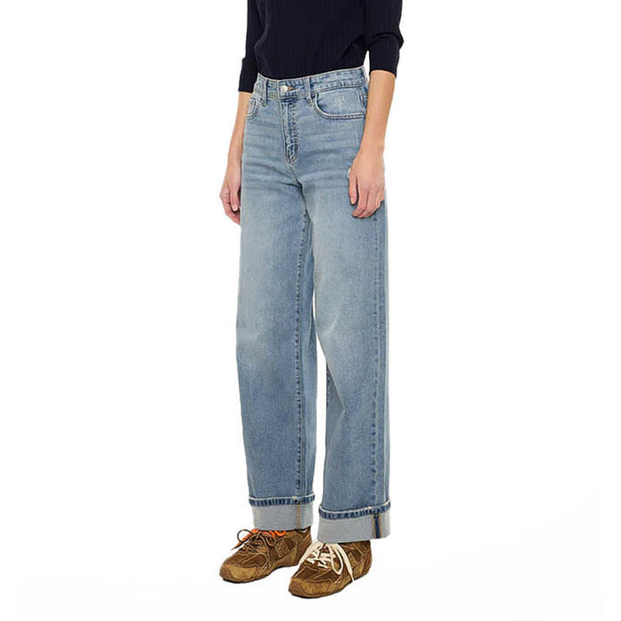 Kancan Women's Medium Wash Wide Leg Jean