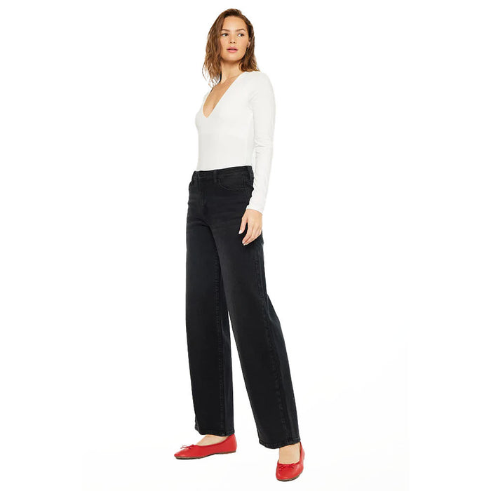 Kancan Women's Black High Rise Wide Leg Jean