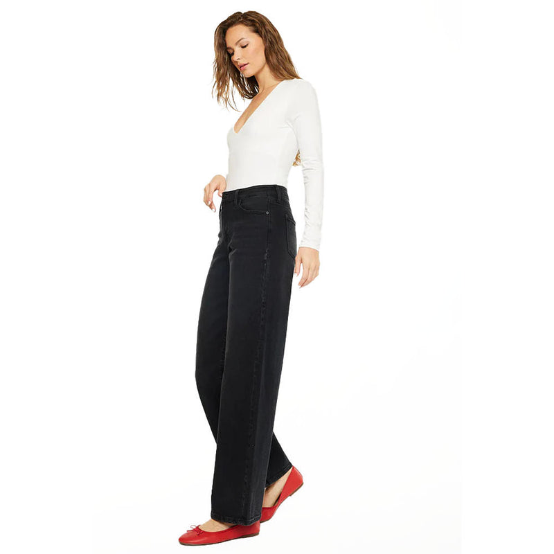 Kancan Women's Black High Rise Wide Leg Jean