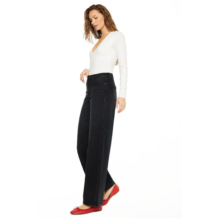 Kancan Women's Black High Rise Wide Leg Jean