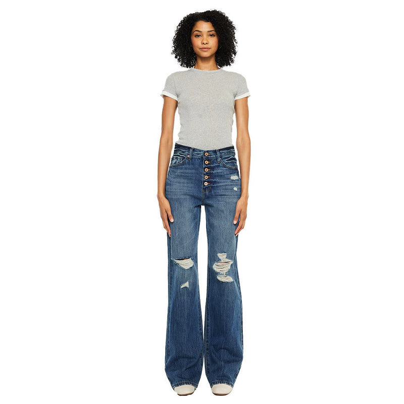 Kancan Women's Medium Wash Ultra High Rise Flare Jeans