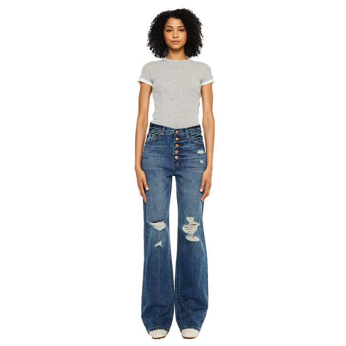 Kancan Women's Medium Wash Ultra High Rise Flare Jeans