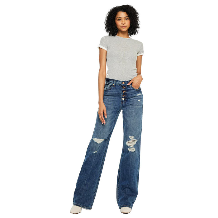Kancan Women's Medium Wash Ultra High Rise Flare Jeans