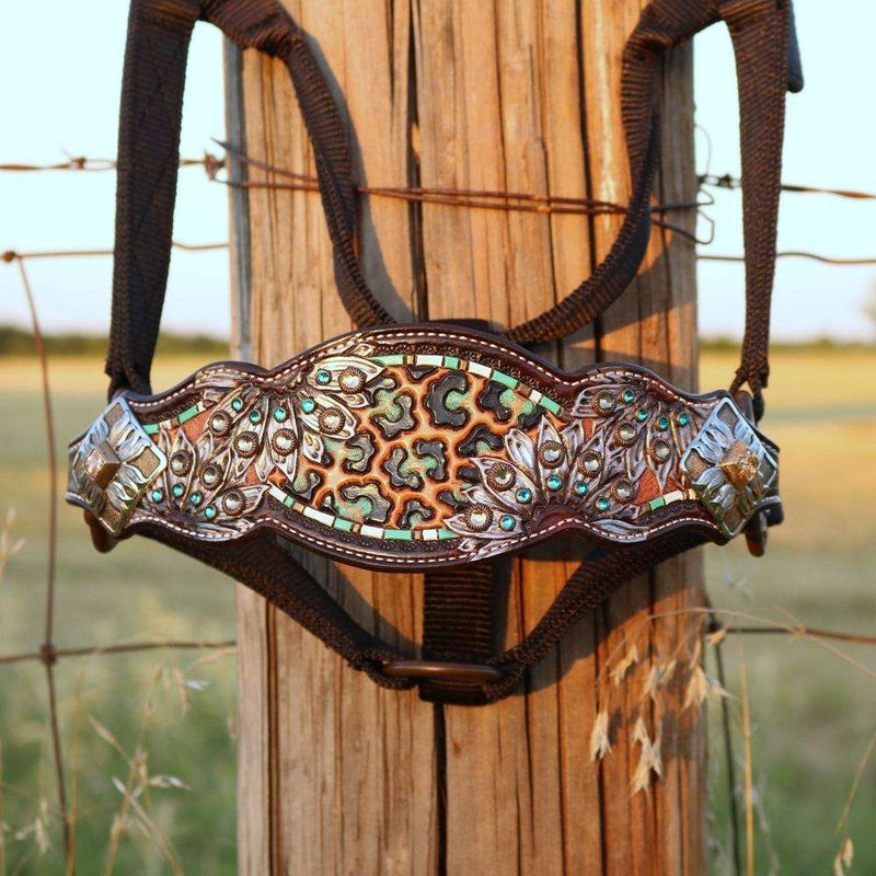 Kk Leathers Champagne Zuni Leopard Sunflower Bronc Halter