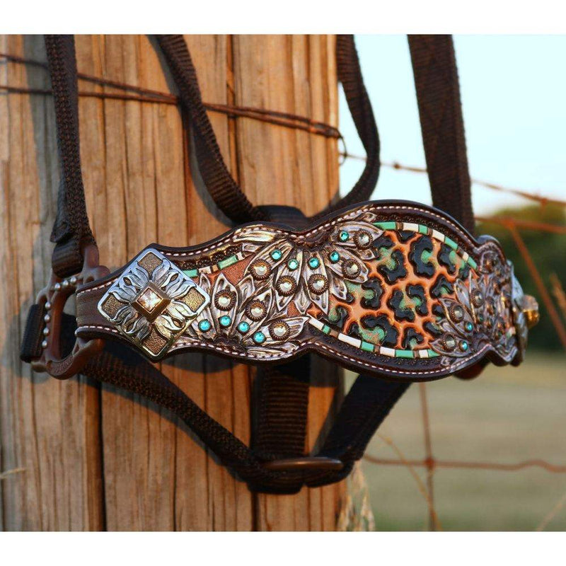 Kk Leathers Champagne Zuni Leopard Sunflower Bronc Halter