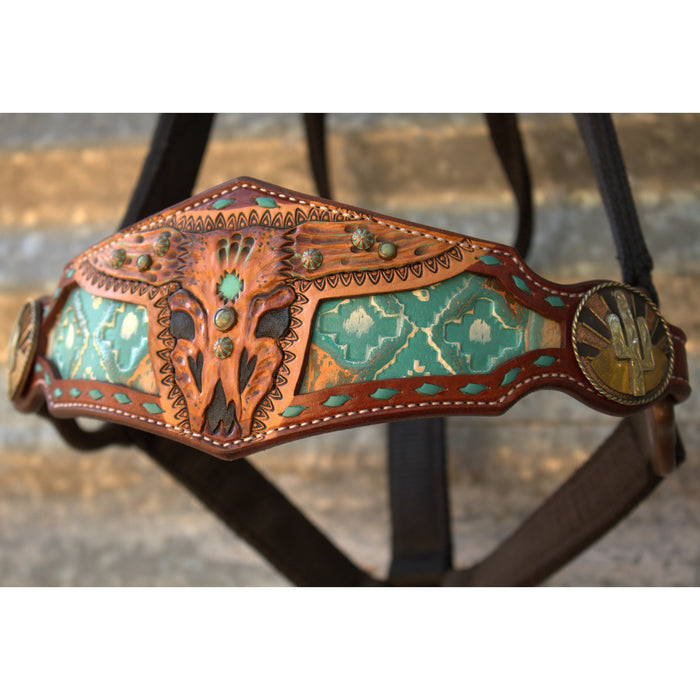 Kk Leathers Turquoise Aztec Desert Dweller Bronc Noseband Nylon Horse Halter