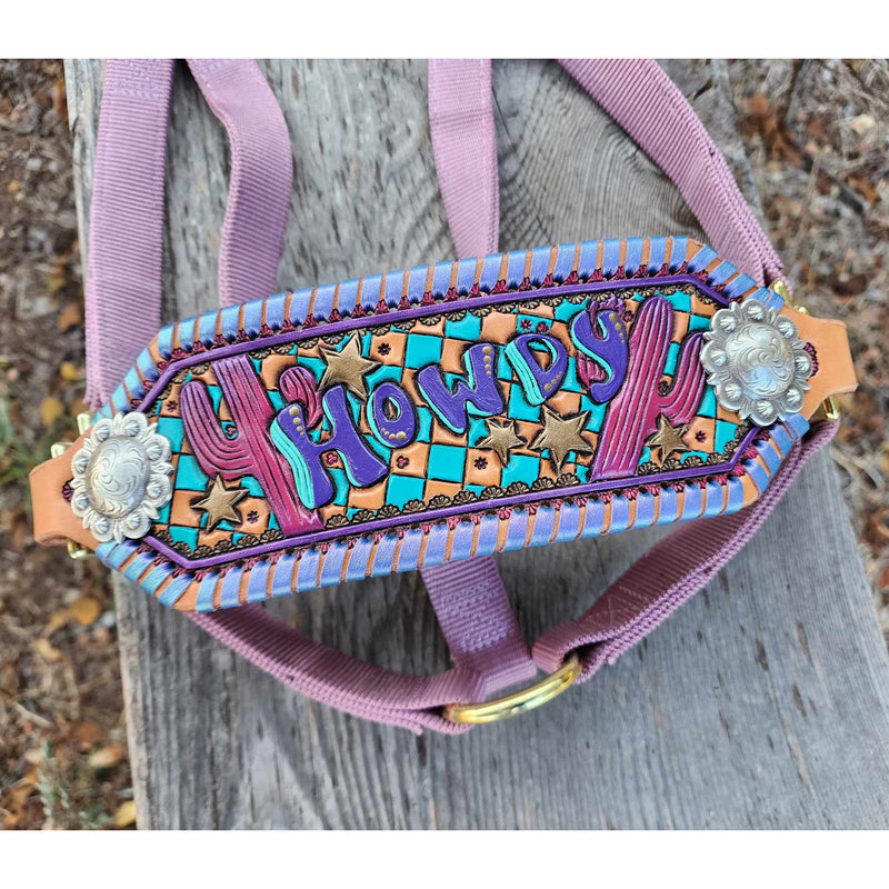 Kk Leathers Lavender Howdy Cactus Bronc Halter