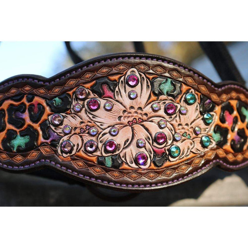 Kk Leathers Pink Turquoise Purple Leopard Floral Bronc Noseband Nylon Horse Halter
