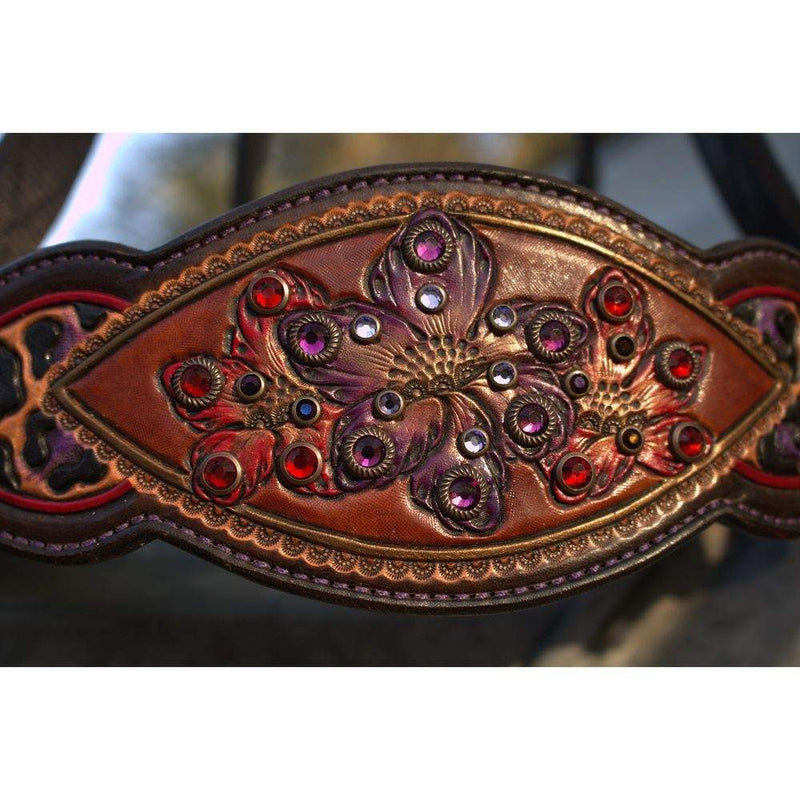 Kk Leathers Red and Purple Leopard Floral Bronc Noseband Nylon Horse Halter
