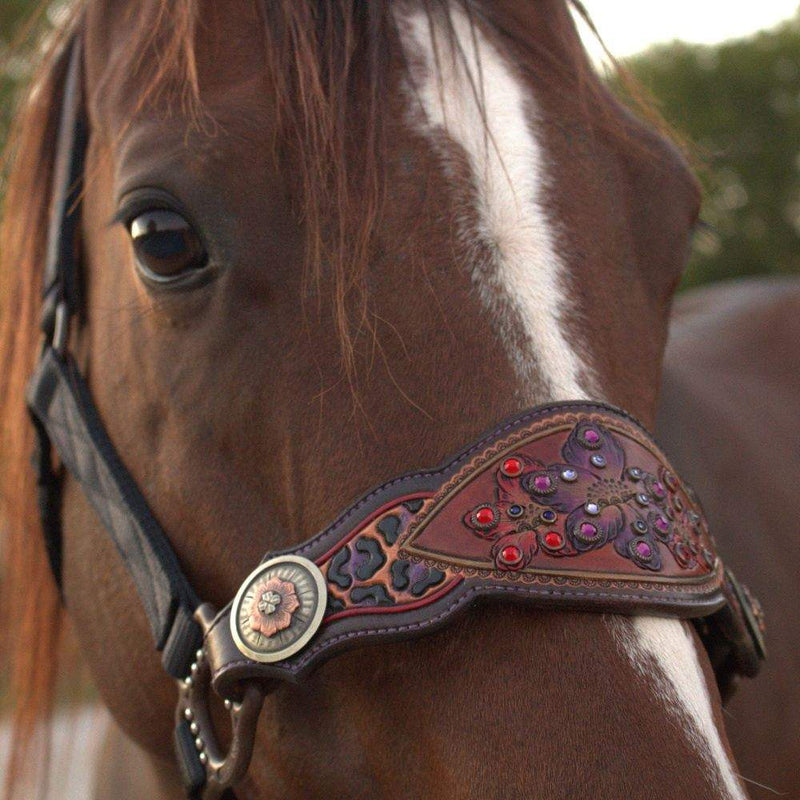 Kk Leathers Red and Purple Leopard Floral Bronc Noseband Nylon Horse Halter