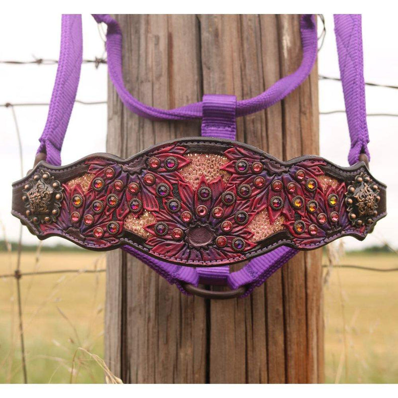 Kk Leathers Pink Purple Daisy Filigree Bronc Halter