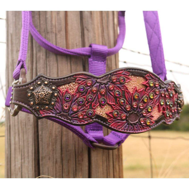 Kk Leathers Pink Purple Daisy Filigree Bronc Halter