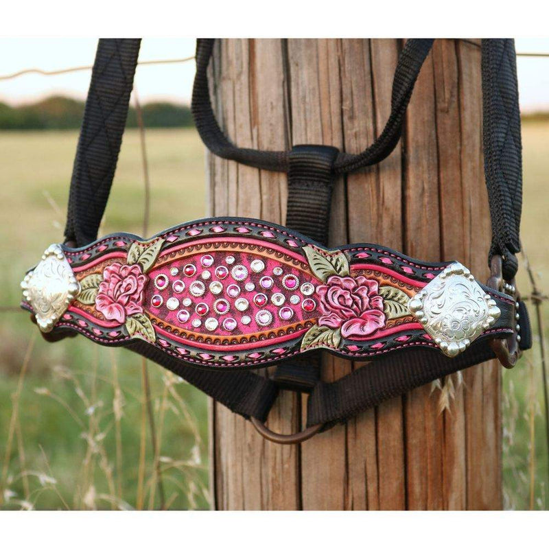 Kk Leathers Pink Roses Bronc Halter
