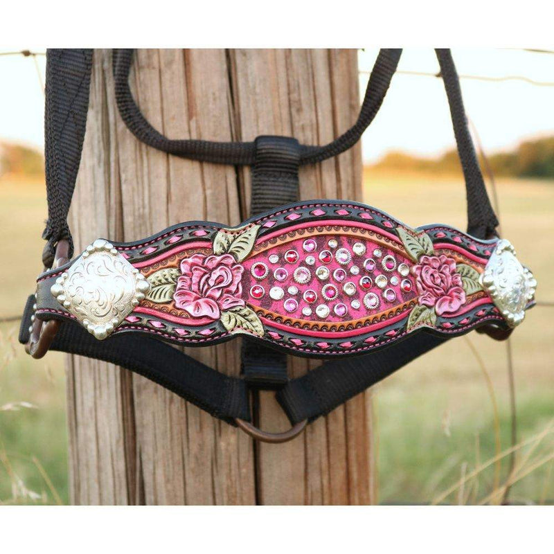Kk Leathers Pink Roses Bronc Halter