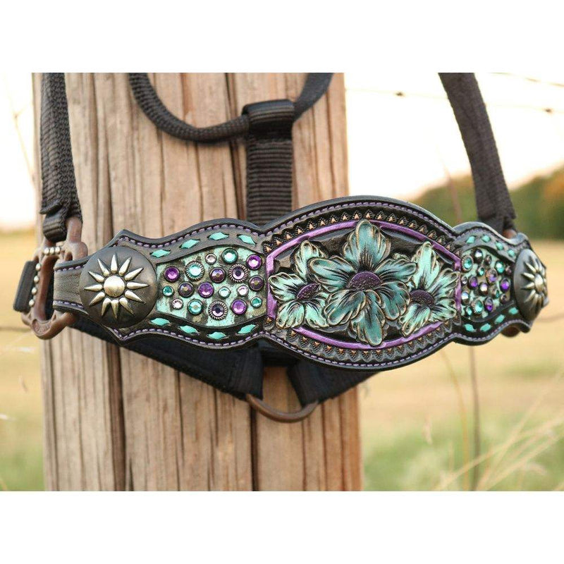 Kk Leathers Purple Turquoise Floral Bronc Halter