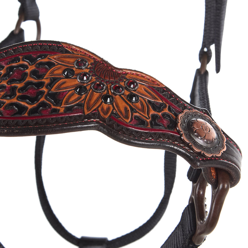 Kk Leathers Red Leopard Sunflower Bronc Halter