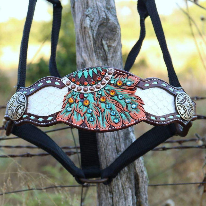 Kk Leathers Turquoise Orange Dream Catcher Bronc Halter