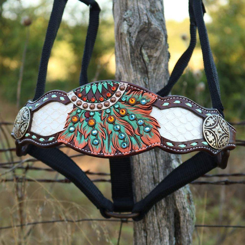 Kk Leathers Turquoise Orange Dream Catcher Bronc Halter