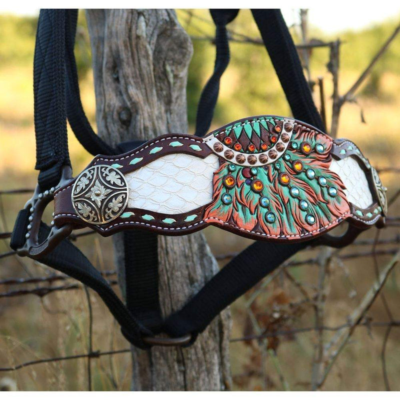 Kk Leathers Turquoise Orange Dream Catcher Bronc Halter