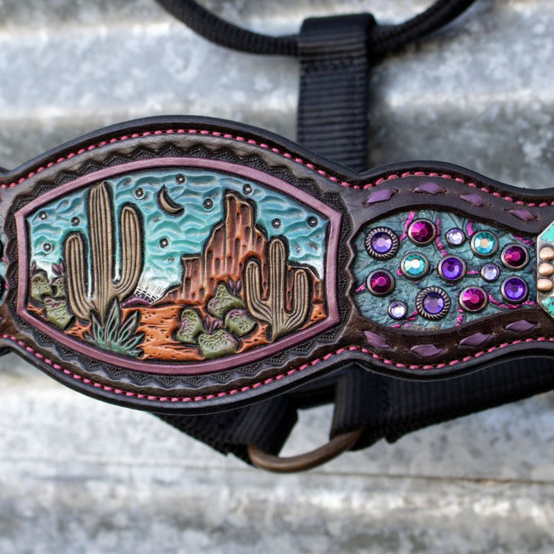 Kk Leathers Turquoise Purple Cactus Desert Crystal Bronc Noseband Nylon Halter