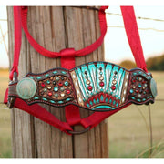 Kk Leathers Turquoise Red Chief Indian Headdress Bronc Halter