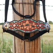 Kk Leathers Turquoise Zuni Floral Bronc Halter
