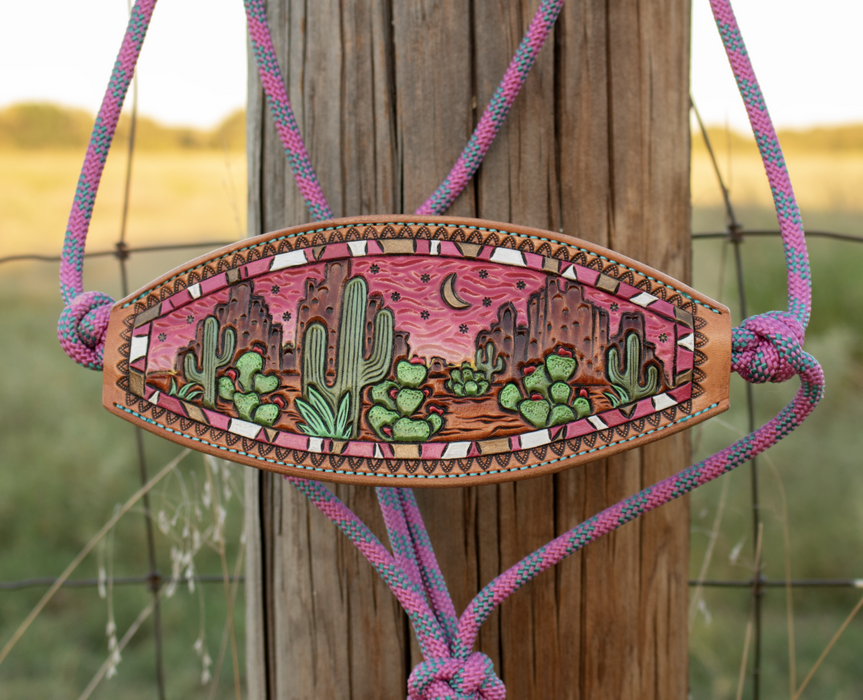 Kk Leathers Pink Desert Sunrise Bronc Noseband Rope Halter