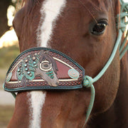 Kk Leathers Turquoise War Horse Bronc Noseband Rope Halter