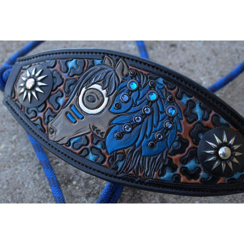 Kk Leathers Royal Blue War Horse Bronc Noseband Rope Halter