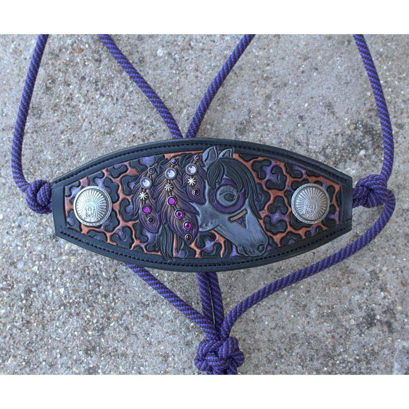 Kk Leathers Purple War Horse Bronc Noseband Rope Halter