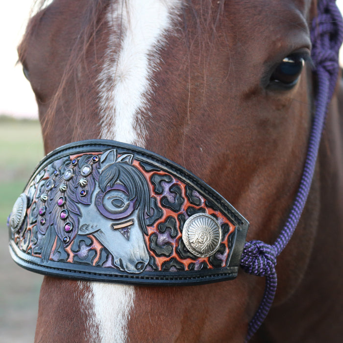 Kk Leathers Purple War Horse Bronc Noseband Rope Halter