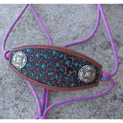 Kk Leathers Pink and Turquoise Leopard Bronc Noseband Rope Halter
