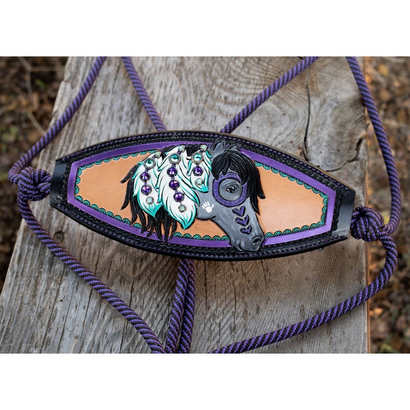 Kk Leathers Purple War Horse Bronc Noseband Rope Halter