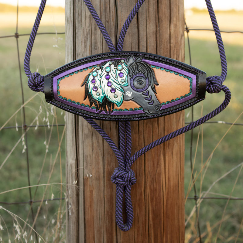 Kk Leathers Purple War Horse Bronc Noseband Rope Halter