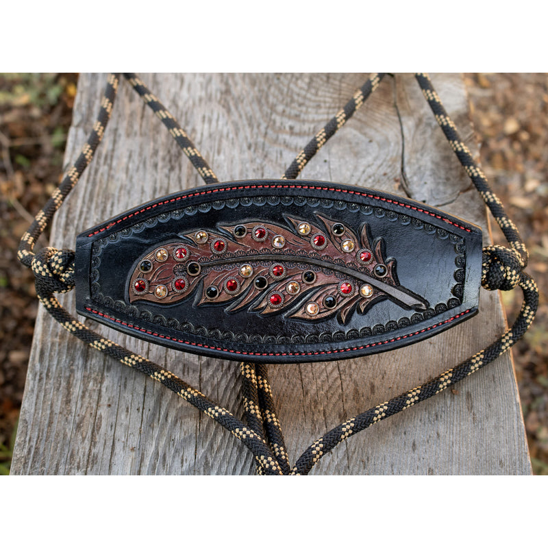 Kk Leathers Red and Bronze Crystal Feather Bronc Noseband Rope Halter