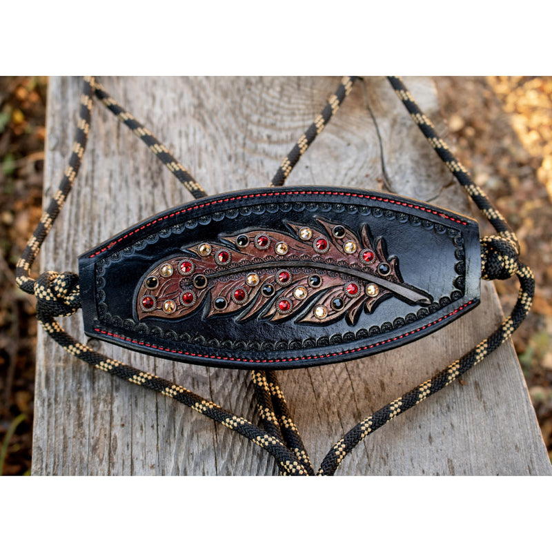 Kk Leathers Red and Bronze Crystal Feather Bronc Noseband Rope Halter
