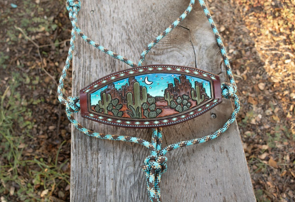 Kk Leathers Turquoise Western Desert Bronc Noseband Rope Halter