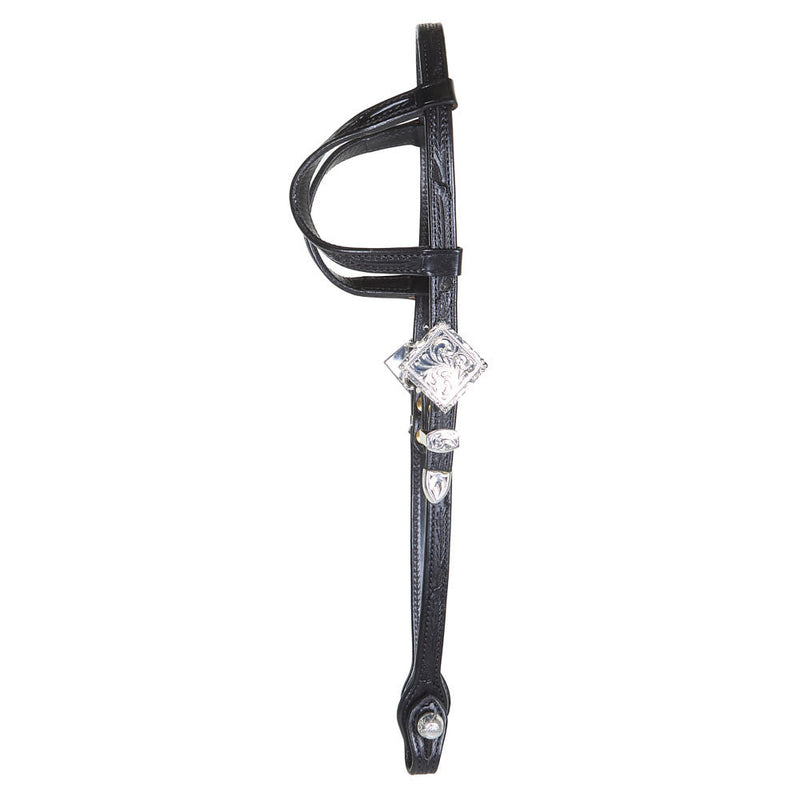 Kathys Show Equipment Tooled Black Double Ear Silver Show Headstall